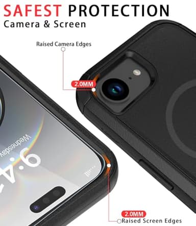 Diverbox for iPhone 16e Case [Compatible with MagSafe] [Shockproof] [Dropproof] [with Screen Protector ] Heavy Duty Protection Phone Case Cover for Apple iPhone 16e 2025 6.1 inch (Black) - Image 4