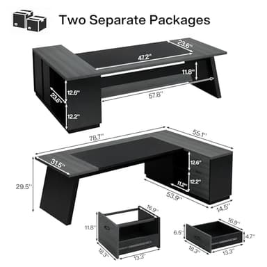 Tribesigns L-Shaped Executive Desk, 78-Inch Modern Office Desk with Drawers and Lateral File Cabinet, Large Computer Desk with Storage Shelves, Workstation for Home Office (Grey + Black) - Image 7