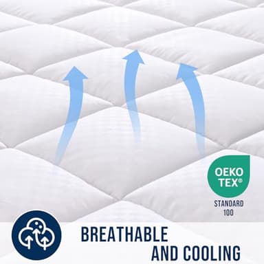 OLANLY Queen Quilted Fitted Mattress Pad – Soft Pillow Top Mattress Topper, Down Alternative Fill, Cooling Comfort Breathable Mattress Cover, Machine Washable Deep Pocket Mattress Protector, White - Image 4