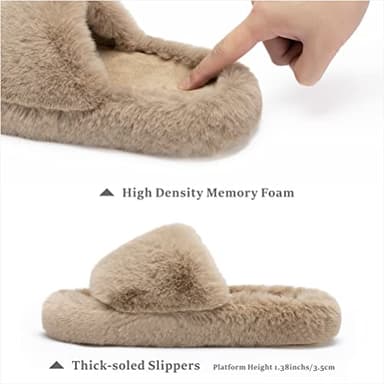 Chantomoo Women's Slippers Memory Foam House Bedroom Slippers for Women Fuzzy Plush Comfy Faux Fur Lined Slide Shoes Anti-Skid Sole Trendy Gift Slippers Light Brownsize 9 10 8.5 - Image 2