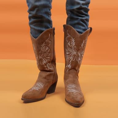 gioanroca Cowboy Boots for Women Classic Embroidered Pointy Toe Cowgirl Boot, Western Mid Calf Side Zipper Chunky Heel Cowgirl Boots - Image 2