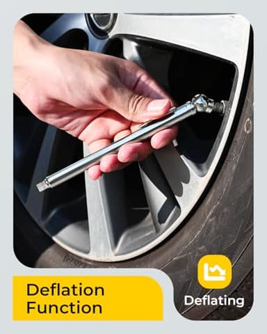 Pencil Tire Pressure Gauge 2 Pack with Valve Caps, Stainless Steel Body Tire Gauges for Tire Pressure with Deflator Valve, Metal Nozzle Tire Gauge for Cars, Pickups, RVs, Bicycles - Image 3