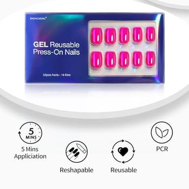SHANGMENG Soft Gel Hot Pink Press on Nails Short - Cat Eye Press on Nails Square for Women Gift, Natural Fit & Glossy Stick on Nails with Glue in 16 Sizes - 32 Reusable Fake Nails, Hot Pink - Image 4