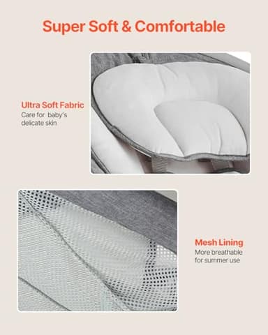 VEVOR Baby Swing, 5-Speed Portable Infant Swing with Remote Control, Touch Panel, Bluetooth Music, 10 Preset Lullabies & 5-Point Safety Harness for 0-9 Month Boys Girls Up to 20lbs - Image 5