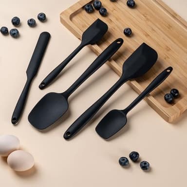 Silicone Spatula Set, 5 Piece Food Grade Rubber Spatulas for Baking, Cooking, and Mixing High Heat Resistant Non Stick Dishwasher Safe BPA-Free (Black) - Image 6