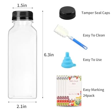 SUPERLELE 20pcs 12oz Plastic Juice Bottles with Caps, Reusable Juicing Bottles, Clear Drink Containers with Lids for Juicing, Smoothie and Other Beverages - Image 3