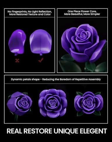 iATOM Purple Rose Bouquet Building Set, Artificial Flowers Botanical Collection for Adults Women, Gift for Halloween & Valentines Day - Gothic Home Office Table Centerpiece Decor - IA11017 - Image 6