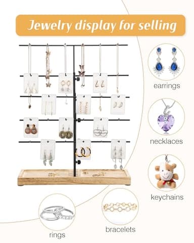 HULISEN Earring Display for Vendors, Adjustable Height Earring Display Stands for Selling, Jewelry Display for Earring Card, Earring Rack Display Holder with Tray, 30 Hooks, Carbonized Brown - Image 5