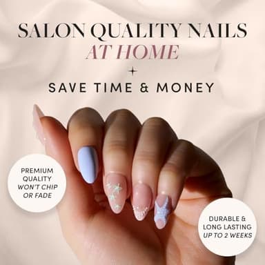 Glamnetic Press On Nails - Salty Waves | Short Almond Starfish Fake Nails with 3D Nail Art, Reusable Summer Nails | 15 Sizes - 30 Nail Kit with Glue - Image 2