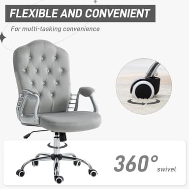 Vinsetto Home Office Chair, Velvet Computer Chair, Button Tufted Desk Chair with Swivel Wheels, Adjustable Height, and Tilt Function, Light Gray - Image 6
