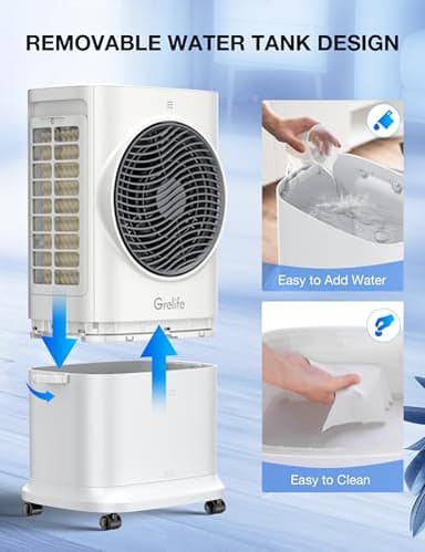 Grelife Portable Evaporative Air Cooler, 3-IN-1 Air Cooler Cooling Fan with Remote Control, 8H Timer, 4 Ice Packs, 6.5L Water Tank, 3 Modes, 3 Speeds, Personal Swamp Cooler for Bedroom/Office/Home - Image 8