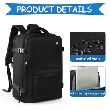 Large Travel Backpack Women Carry On Hiking Backpack Waterproof Outdoor Sports Casual Daypack Personal item Travel Bag Airplane Essentials Spirit Airline Flight Approved Shoes Compartment Men,Black - Image 5