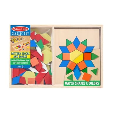 Melissa & Doug Pattern Blocks and Boards - Wooden Classic Toy With 120 Solid Wood Shapes and 5 Double-Sided Panels, Multi-colored - STEAM Animals, Tangrams Puzzle For Kids Ages 3+ - Image 3