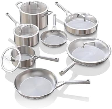 Ninja EverClad Stainless Steel Cookware 12 Piece Pots & Pans Set, All Stovetops & Induction, Oven Safe to 600°F, Tri-Ply Commercial-Grade, C99012 - Image 3