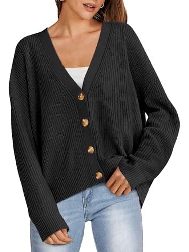ANRABESS Women Cardigan Sweaters 2024 Fall Oversized Button Open Front Knit Lightweight Cardigans Fall Outfits Outerwear Black Medium - Image 1