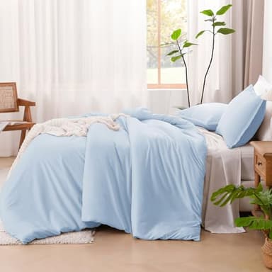 Litanika Comforters Light Blue Queen Size, 3 Pieces Lightweight Solid Bedding Comforter Set, All Season Fluffy Bed Set (90x90In Comforter & 2 Pillowcases) - Image 5
