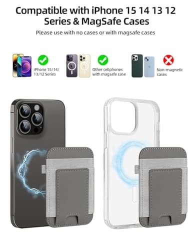 ExtreLife For Magsafe Wallet, Strongest Magnetic Wallet for iPhone 17/16/15/14/13/12 Series, Magnetic Card Holder with 2 Card Slots, RFID Blocking, Vegan Leather, Hold 7 Cards, Gray - Image 9
