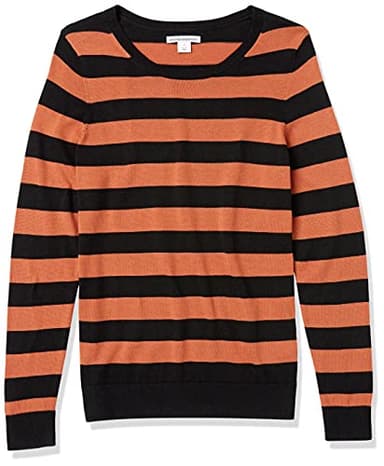Amazon Essentials Women's Long-Sleeve Lightweight Crewneck Sweater (Available in Plus Size), Black Caramel Rugby Stripe, X-Large - Image 6