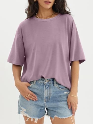 ATHMILE Plus Size Tops Womens Oversized T Shirts Loose Fit Crewneck Short Sleeve Tops Casual Blouse Y2K 2025 Basic Tee Beach DarkPink - Image 5
