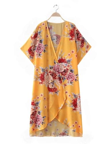 Kimonos for Women Casual Swimsuit Coverup Lightweight Boho Kimono Cardigans for Summer Floral Beach Bathing Suit Yellow Medium - Image 5