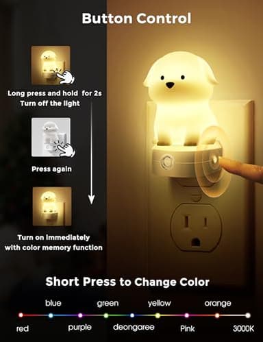 L LOHAS LED Plug in Night Light for Kids, 3D Cute Puppy Night Lights with Dusk to Dawn Sensor, RGB+Soft White 3000K Dog Night Light, Christmas Birthday Gift Nightlight for Kids, Room Decor - Image 3