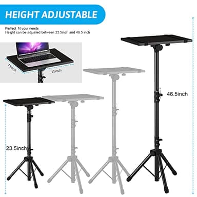Projector Stand Tripod Adjustable, Laptop Height from 23.5 to 46.5 inches with Gooseneck Phone Holder, Floor for Office, Home, Stage, Studio, DJ Racks Holder Mount, 23.5inch-46.5inch - Image 4