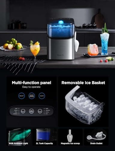 GoveeLife Smart Ice Maker Countertop, Portable Ice Machine with Voice Control, 9 Ice Cubes in 6 Minutes 3 Sizes, 26lbs/24Hrs, Self Cleaning RGB Lights, Quiet Ice Maker with Scoop for Kitchen Silver - Image 9