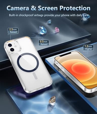 FNTCASE for iPhone 12 Clear Case: for iPhone 12 Pro Magnetic Military Grade Drop Protection Anti Yellowing Cell Phone Cover - Rugged Durable Shockproof Protective Bumper (D-Sapphire Blue) - Image 5