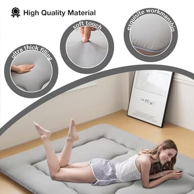INFINICE Japanese Floor Mattress Futon Mattress, Foldable Roll Up Mattress with Portable Storage Bag, Tatami Mat Sleeping Pad Suitable for Camping, Guest Room, Gray, Queen - Image 5