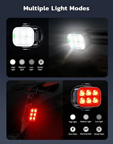 Zewdov Bike Lights for Night Riding, USB Rechargeable Bike Lights Front and Back, Waterproof IP65 Bicycle Light, 4+6 Modes Bike Headlight and Tail Light Set,1.5 Hrs Fast Charging, Easy to Install - Image 4