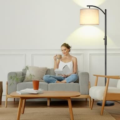 ROTTOGOON Dimmable Floor Lamp, Arc Floor Lamps for Living Room, Stepless Dimming Modern Standing Lamp with Linen Shade, Tall Lamp for Bedroom Office Dining Room- Black - Image 9