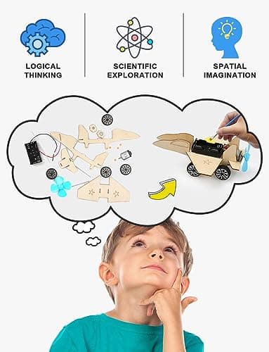 Poraxy 5 in 1 STEM Model Car Kits, STEM Projects for Kids, Boys Toys Age 8-10, 3D Wooden Puzzles, Crafts Educational Science Building Kit, Birthday Gifts for 8 9 10 11 12 Year Old Boys and Girls - Image 2