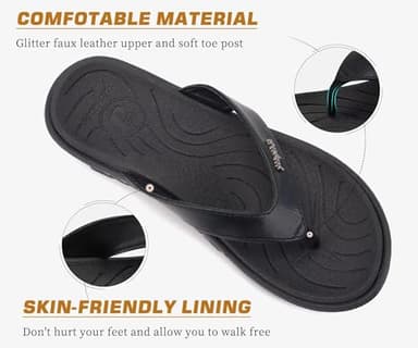 jiajiale Womens Fashion Orthotic Flip Flops Ladies Slip On Lightweight Comfortable Thick Cushion Yoga Mat Thong Sandals With Plantar Fasciitis Arch Support Black 10 - Image 4