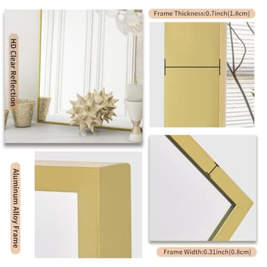 Koonmi Gold Mirrors for Wall, 30x48 Inch Bathroom Mirror, Rectangular Wall Mirror for Living Room Bedroom Bathroom, Hangs Horizontally or Vertically - Image 4
