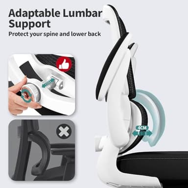 TRALT Office Chair - Ergonomic Desk Chair with Adjustable Lumbar Support, Mesh Computer Chair, Executive Chairs for Home Office Comfortable Lumbar Support (White+Black) - Image 4