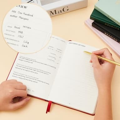 TSFPapier Reading Journal Book Lovers Gifts Hardcover Leather Readers Accessories Track Reading Log with 65 Books Reviews, 5.8”x8.3”, Pink - Image 3