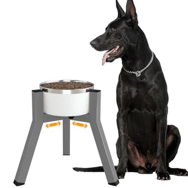 TIDANT Dog Bowl Stand, Adjustable Width for 7-10.6'' Bowls, Raised Dog Food & Water Bowls, 11'' Tall, Grey (Bowl Not Included) - Image 1