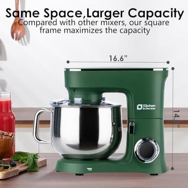 Kitchen in the Box Stand Mixer, 900W 8.5 QT Kitchen Electric Mixer, 10-Speed Large Capacity Tilt-head Food Mixer with Dough Hook, Wire Whip, Flat Beater & Splash Guard (Green) (Renewed) - Image 5