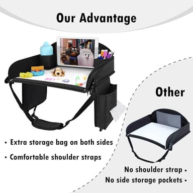 Kids Travel Tray for Toddler Car Seat, Lap Tray for Girl Activities with Dry Erase Board & Cooler Cup Holder, Road Trip Essentials Accessories with No-Drop Large Tablet iPad Holder Stand,2Pc Black - Image 3