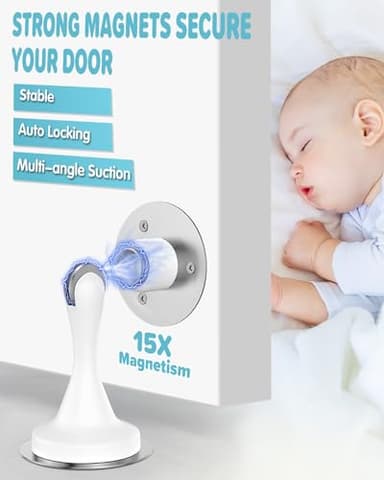 Magnetic Door Stoppers Door Catch - 2 Pack Stainless Steel Heavy Duty Door Stops for Bottom of Door, Wall & Floor Mounting No-Drill Strong Adhesive & Screws, Door Holder to Keep Door Open - Image 2