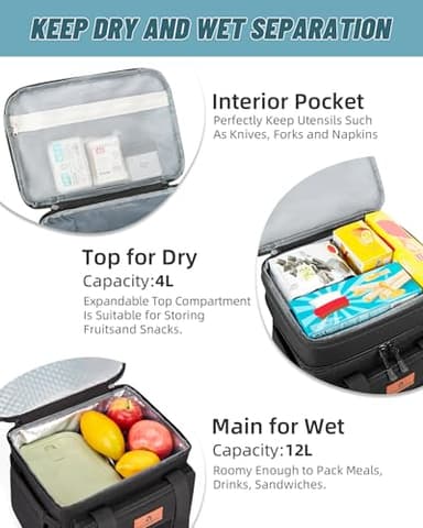 HSHRISH Lunch Box for men, Large Expandable Insulated Lunch Bag, Durable Waterproof Leakproof Tactical Cooler Bag for Adults Men to Work Picnic Beach Day Trips, 24 Cans/16 L, Black - Image 4