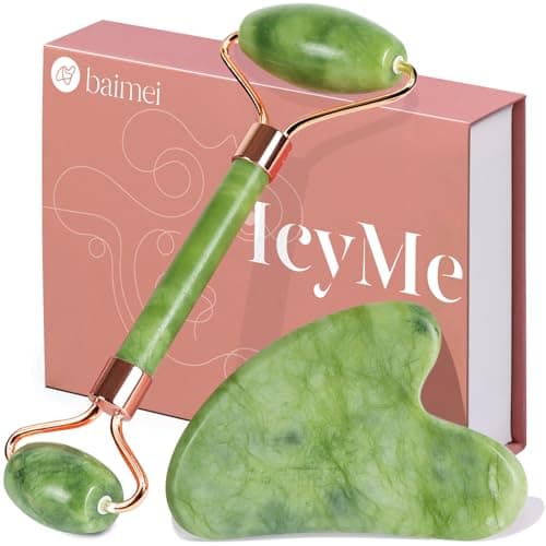 BAIMEI IcyMe Gua Sha & Jade Roller Facial Tools Face Roller and Gua Sha Set for Puffiness and Redness Reducing Skin Care Routine, Self Care Gift for Men Women - Green - Image 1