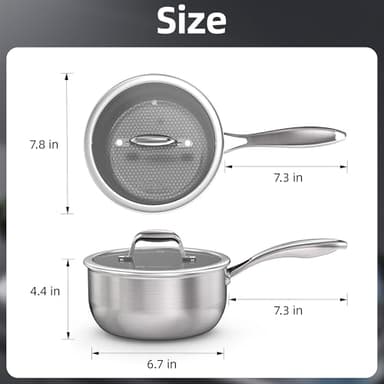COOKER KING 3 Quart Stainless Steel Saucepan, Nonstick Sauce Pan, Ceramic Suce Pot with Tempered Glass Lid, Induction Pot Compatible with All Cooktops, Dishwasher & Oven Safe(PFAS/PFOA/PTFE Free) - Image 2