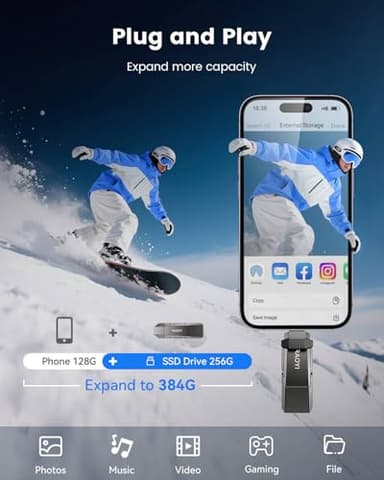 RAOYI 256GB USB C External SSD, 2-in-1 Solid State Drive Up to 450MB/s Dual USB 3.2 + Type-C Thumb Drive Portable SSD Drive for iPhone 15/16/17, Android, Tablet, PC and PS4 - Image 7