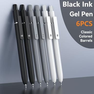 ACEES Gel Pens, 6 Pcs 0.5mm Fine Point Black Ink Pen With Smooth Writing, Office Desk Accessories, School Supplies Gifts for Men Women, Quick Dry Pens Ballpoint For Journaling, Black/Gray/White - Image 2