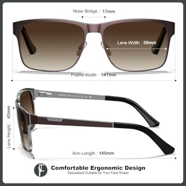 CARFIA Metal Mens Sunglasses Polarized - UV400 Protection Cool Shades with Grid Pattern & Leather Case CA5223 - Image 5