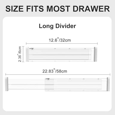 HiYZ Expandable Drawer Dividers - 12.6-22.8'' Adjustable Drawers Organizers for Kitchen Utensils, Drawer Separators in Bedroom, Dresser, Office, Bathroom, Fridge, 12 Pack Long Dividers-Clear - Image 4