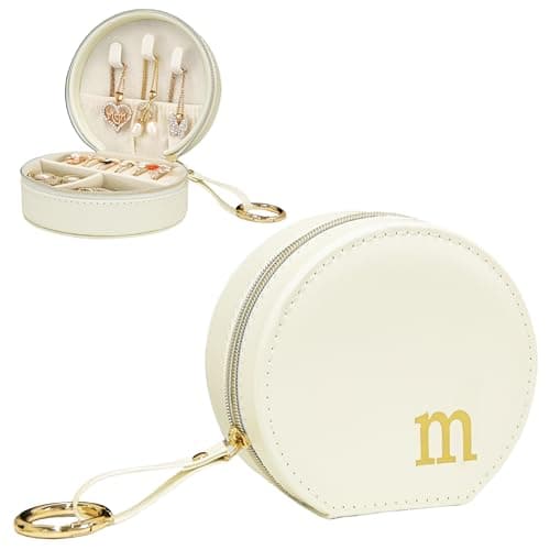COLLECTIVE HOME Monogram Jewelry Box for Travel - 4.5 Inch Spacious Organizer with Zipper Closure, Gold Chain & Letter Engraving, Personalized Gift Case for Women/Bridesmaids (m) - Image 1
