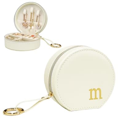 COLLECTIVE HOME Monogram Jewelry Box for Travel - 4.5 Inch Spacious Organizer with Zipper Closure, Gold Chain & Letter Engraving, Personalized Gift Case for Women/Bridesmaids (m) - Image 1