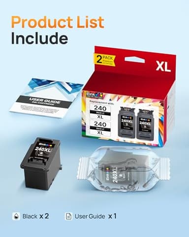 240XL Ink Cartridge Replacement for Canon 240XL Black Ink Cartridge, PG-240XL PG240 Works with PIXMA PIXMA MG3620 TS5120 MG3520 MG3220 MG2120 MG4220 MX392 MX452 MX522 Printer, 2 Pack Black - Image 4